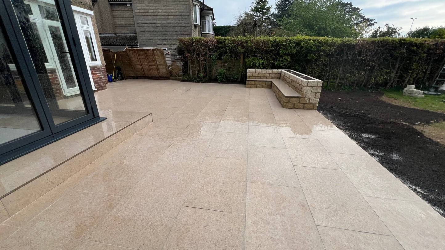 Porcelain Patio with Planter Beds