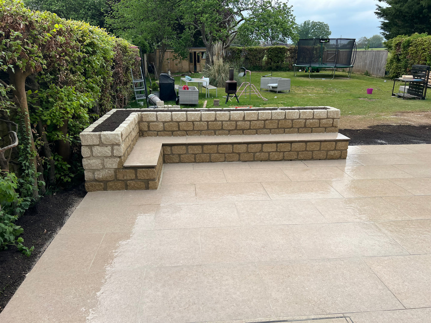 Porcelain Patio with Planter Beds