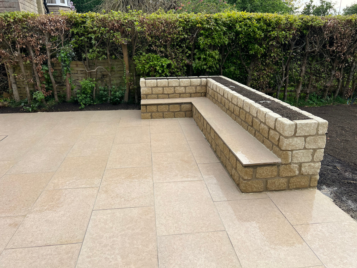 Porcelain Patio with Planter Beds