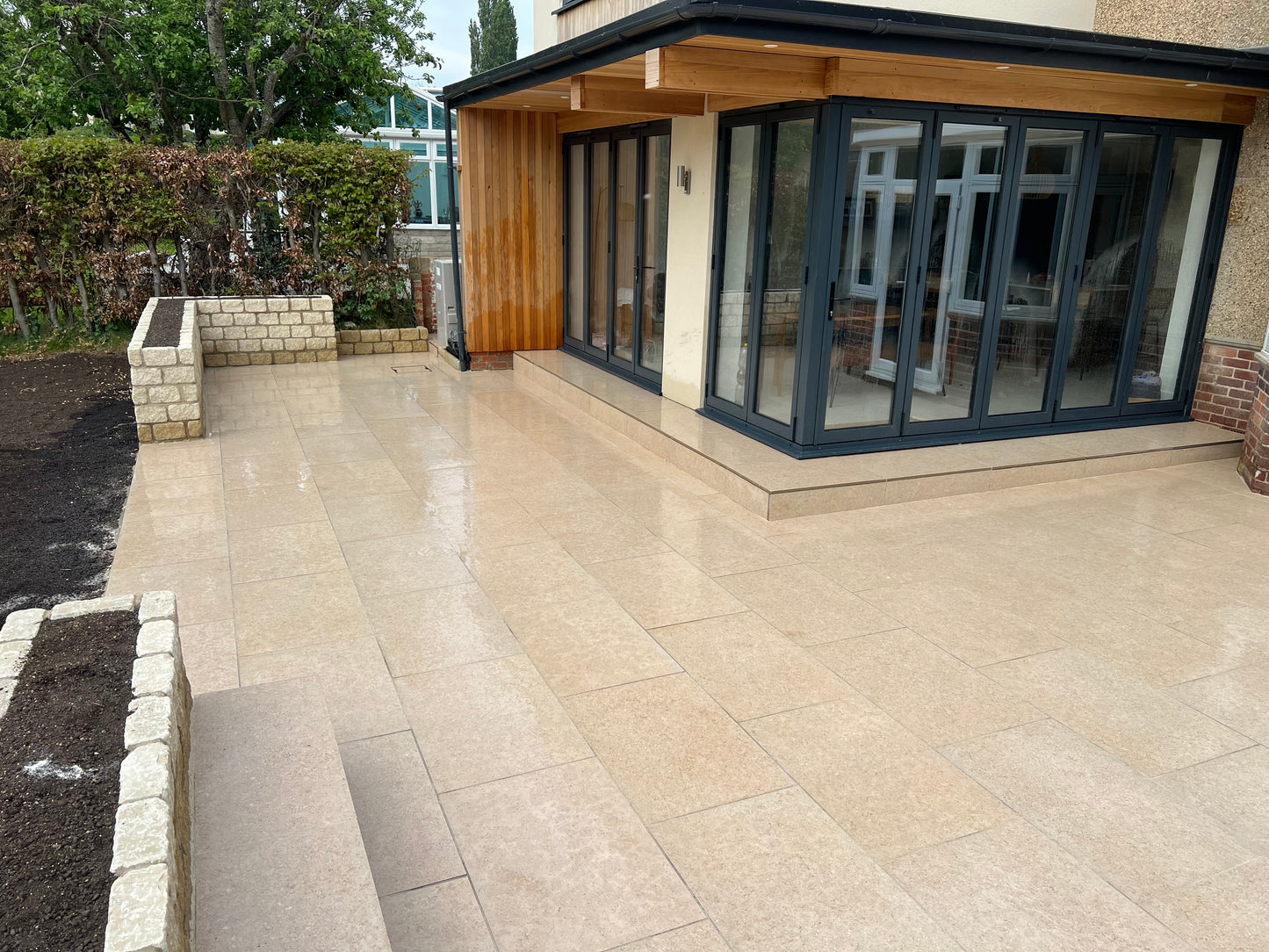 Porcelain Patio with Planter Beds