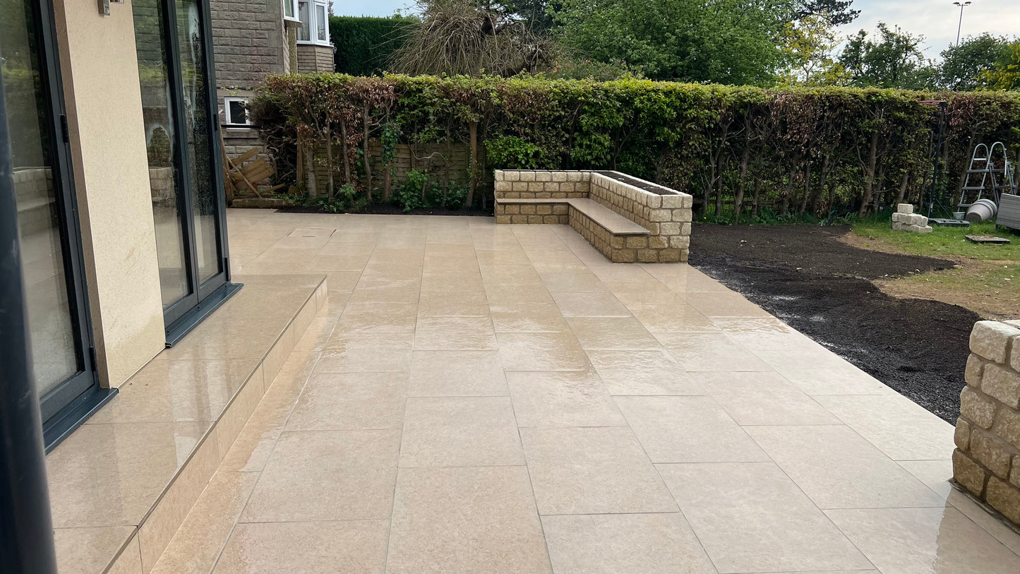 Porcelain Patio with Planter Beds