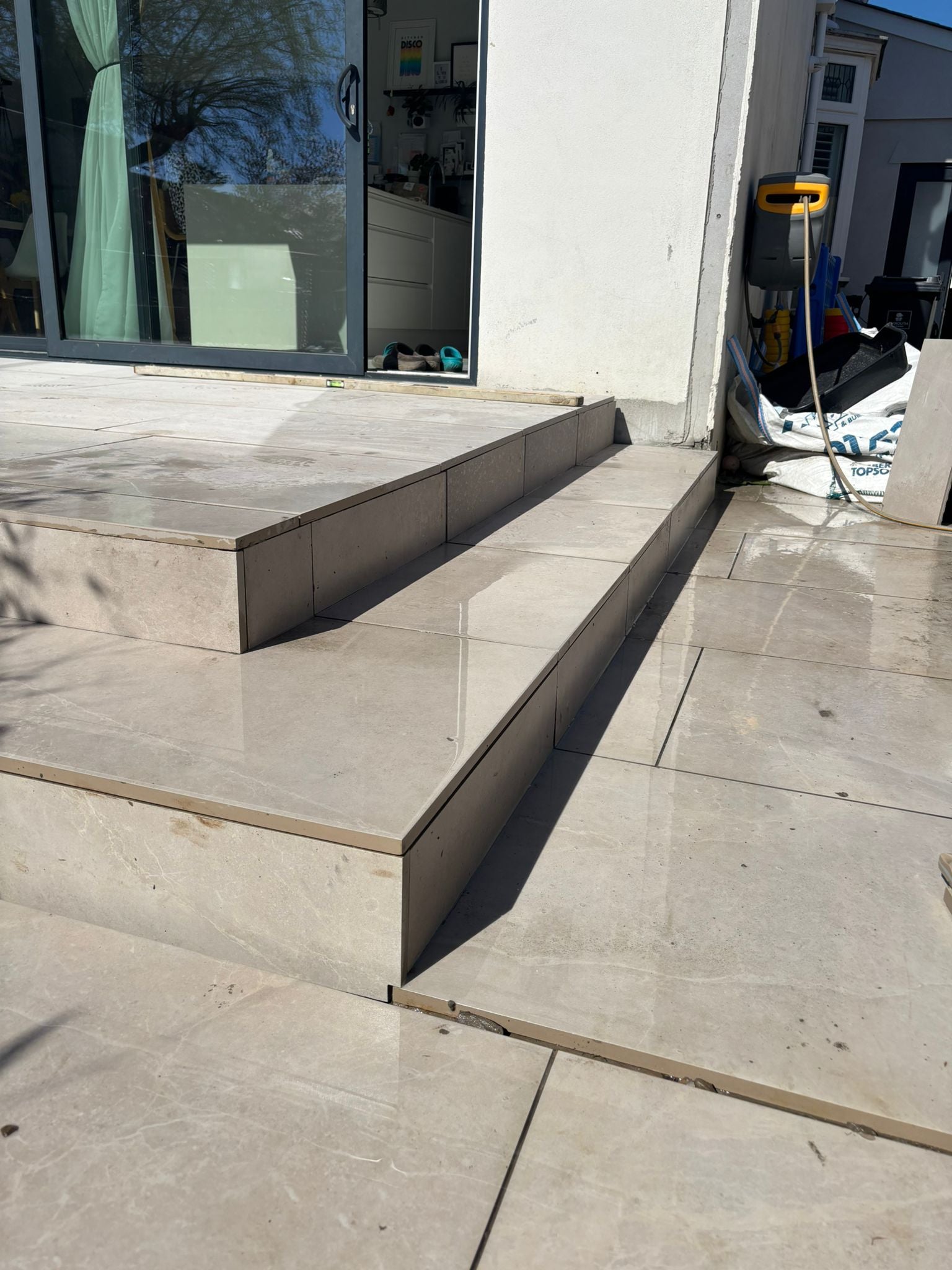 Close up of porcelain steps on patio in Wargrave.