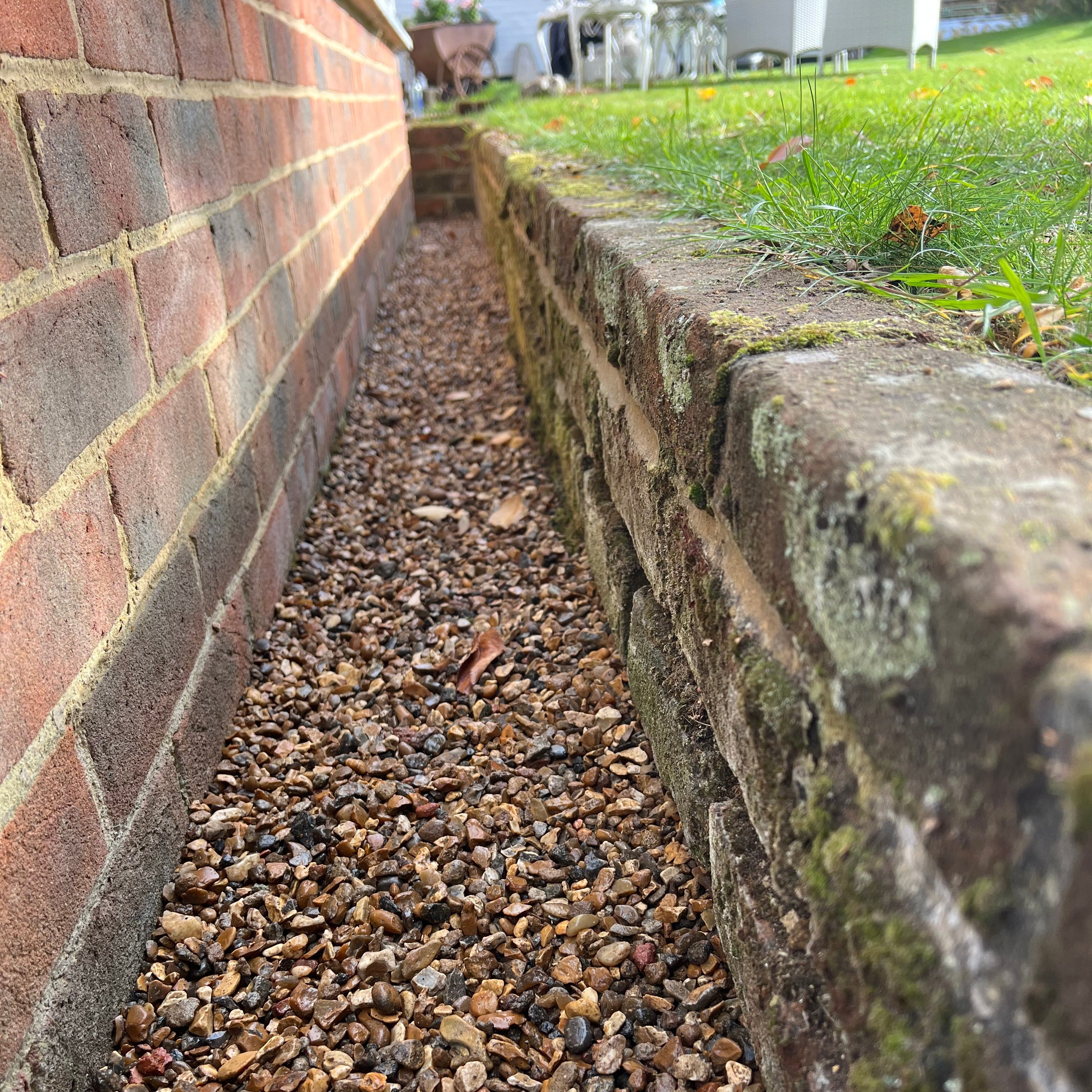 A close up shot of a soak away dug next to home in Binfield Heath.